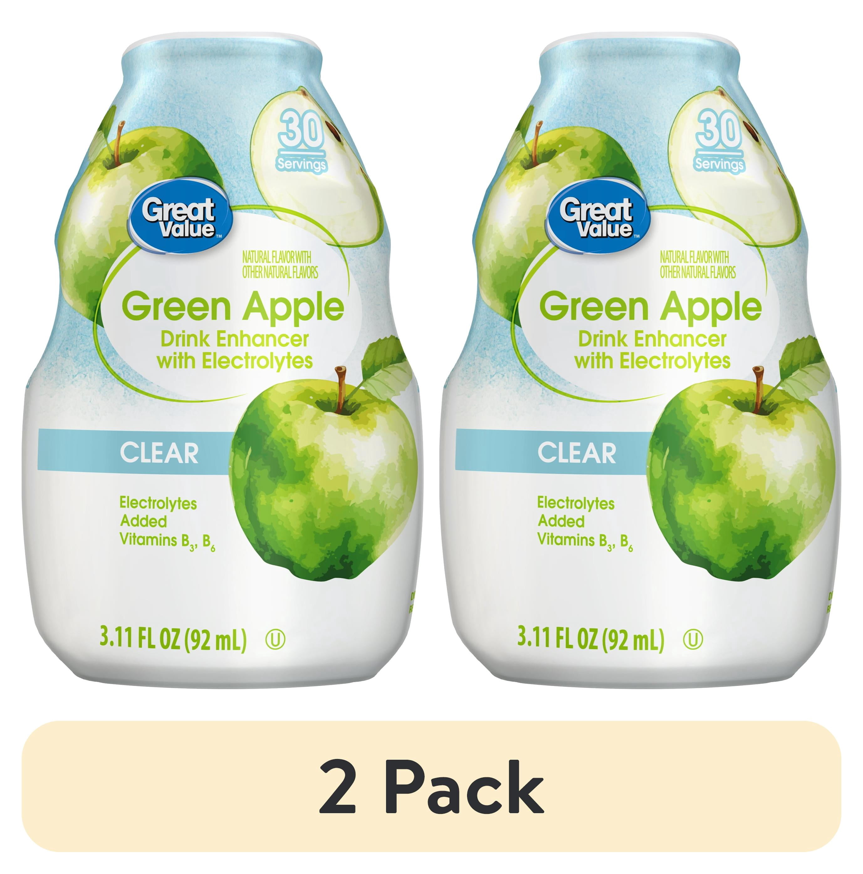 (2 pack) Great Value Green Apple Drink Enhancer with Electrolytes, 3.11 fl oz