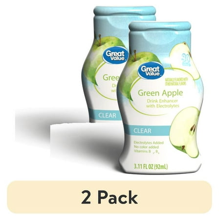 (2 pack) Great Value Green Apple Drink Enhancer with Electrolytes, 3.11 fl oz Liquid