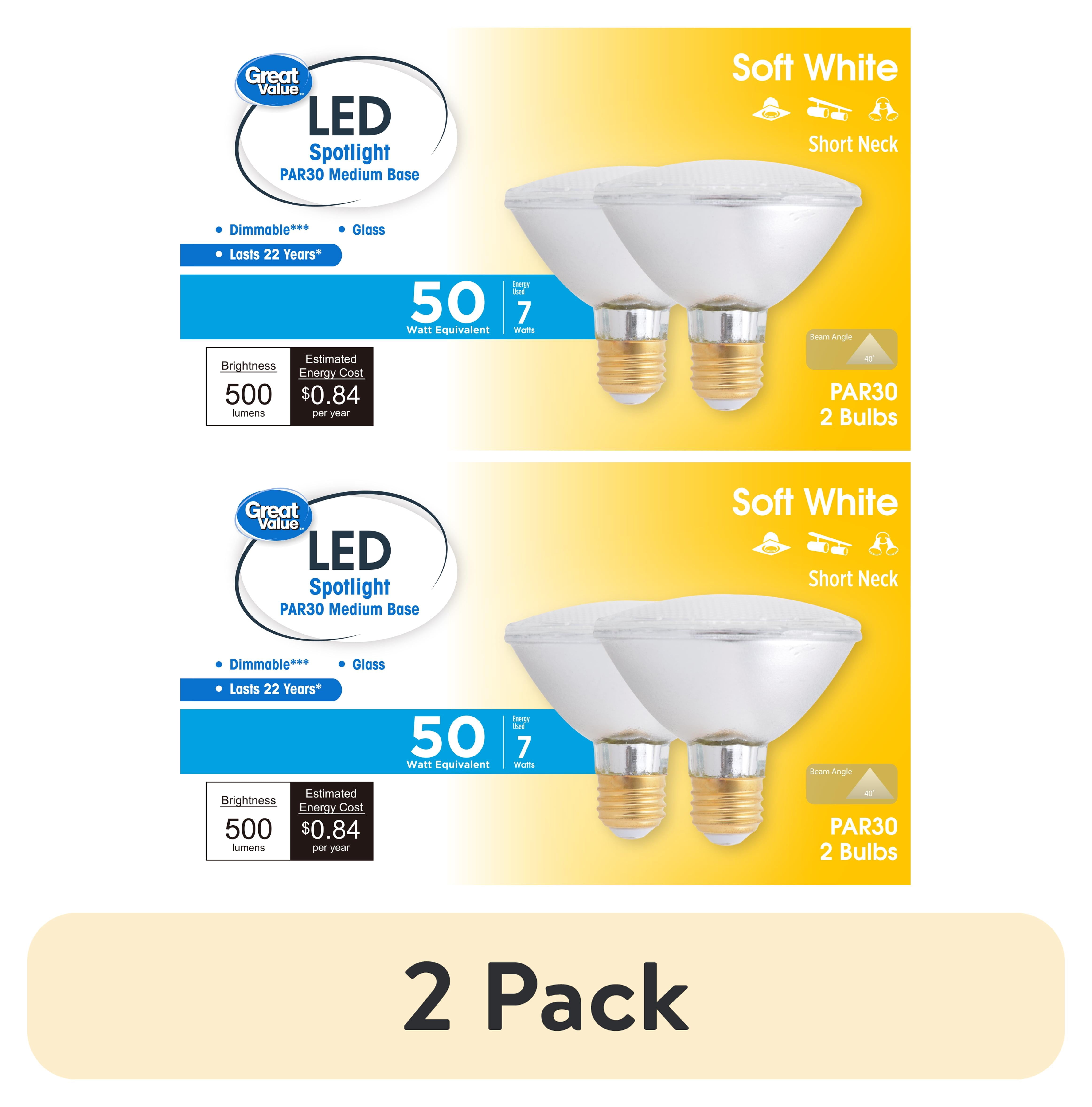 (1 pack) Great Value LED 7 Watts Directional PAR30 Soft White Medium Base Bulbs, 2 Count