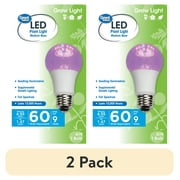 2 pack Great Value LED, 9 Watts 60W Equivalent A19 Grow Light E26 Medium Base, Non-Dimmable, Plant, 1-Pack