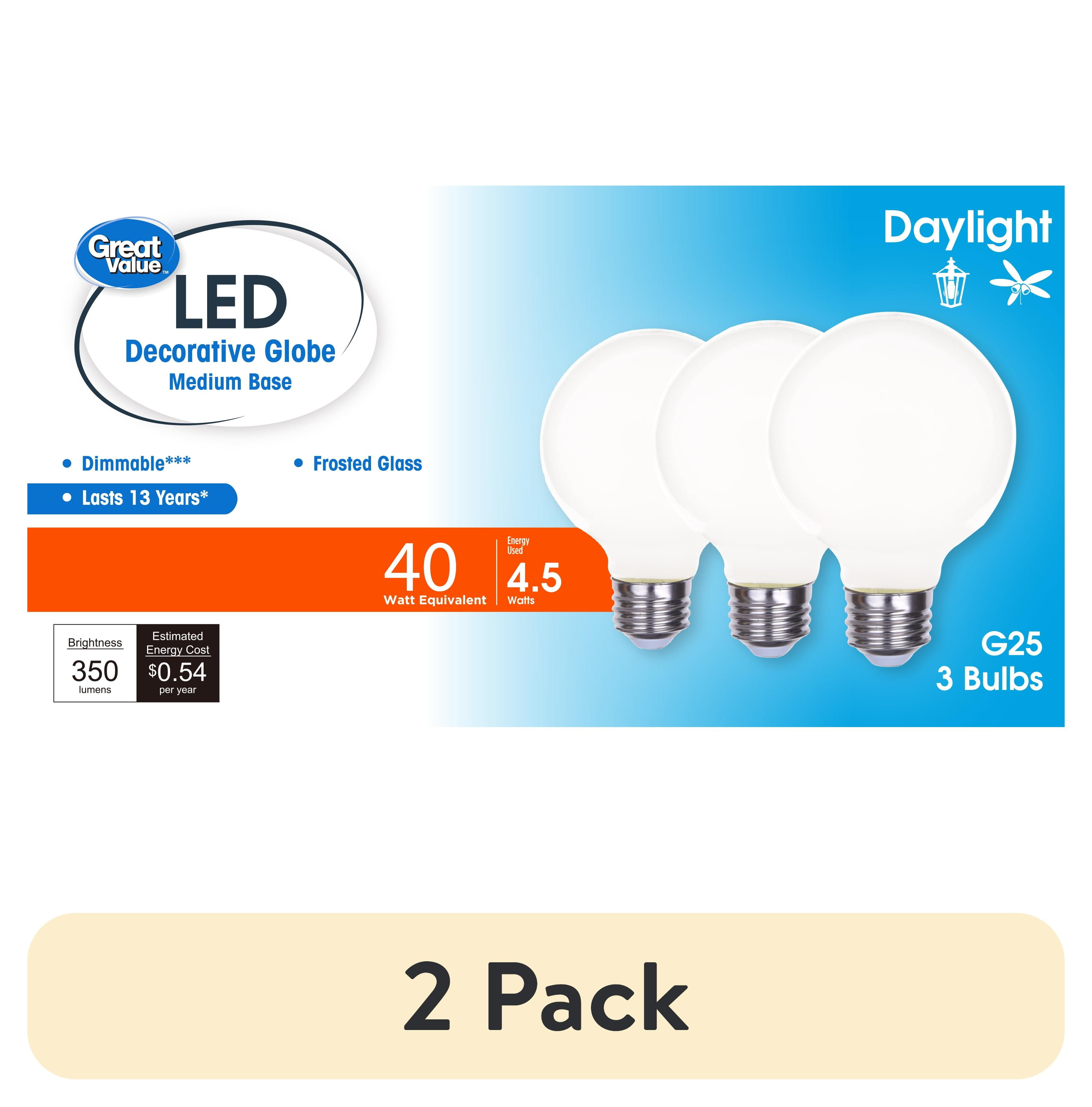 (2 pack) Great Value LED Bulb, 4.5-Watt (40W Equivalent) G25 Deco Bulbs E26 Base, Daylight, 3-Pack, CA