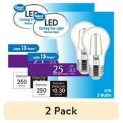 2 pack Great Value LED Ceiling Fan Bulb, 2.5-Watt 25W Eqv. A15 Shape E26 Base Daylight, 2 Pack