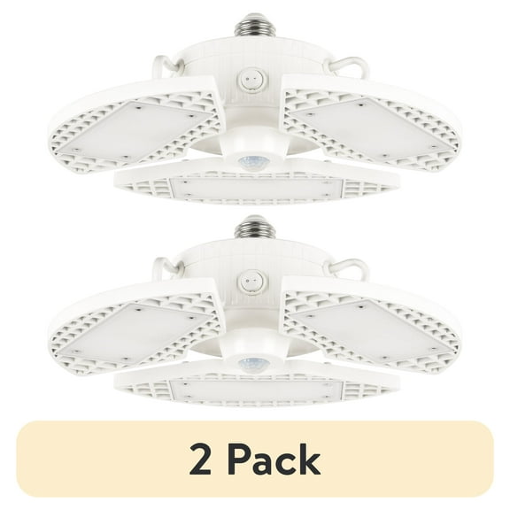 (2 pack) Great Value LED Daylight Garage Light, 80-Watt (8000-Lumen), Motion Sensor Included, E26 Screw-in Base