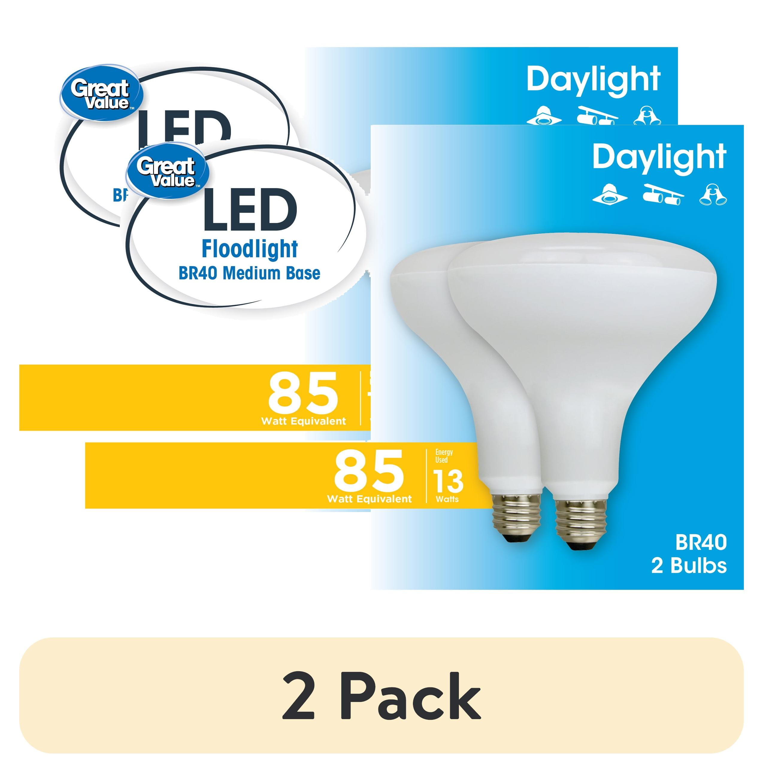 (2 pack) Great Value LED Light Bulb, 14 Watts (85W Equivalent) BR40 Floodlight Lamp E26 Medium Base, Dimmable, Daylight, 2-Pack