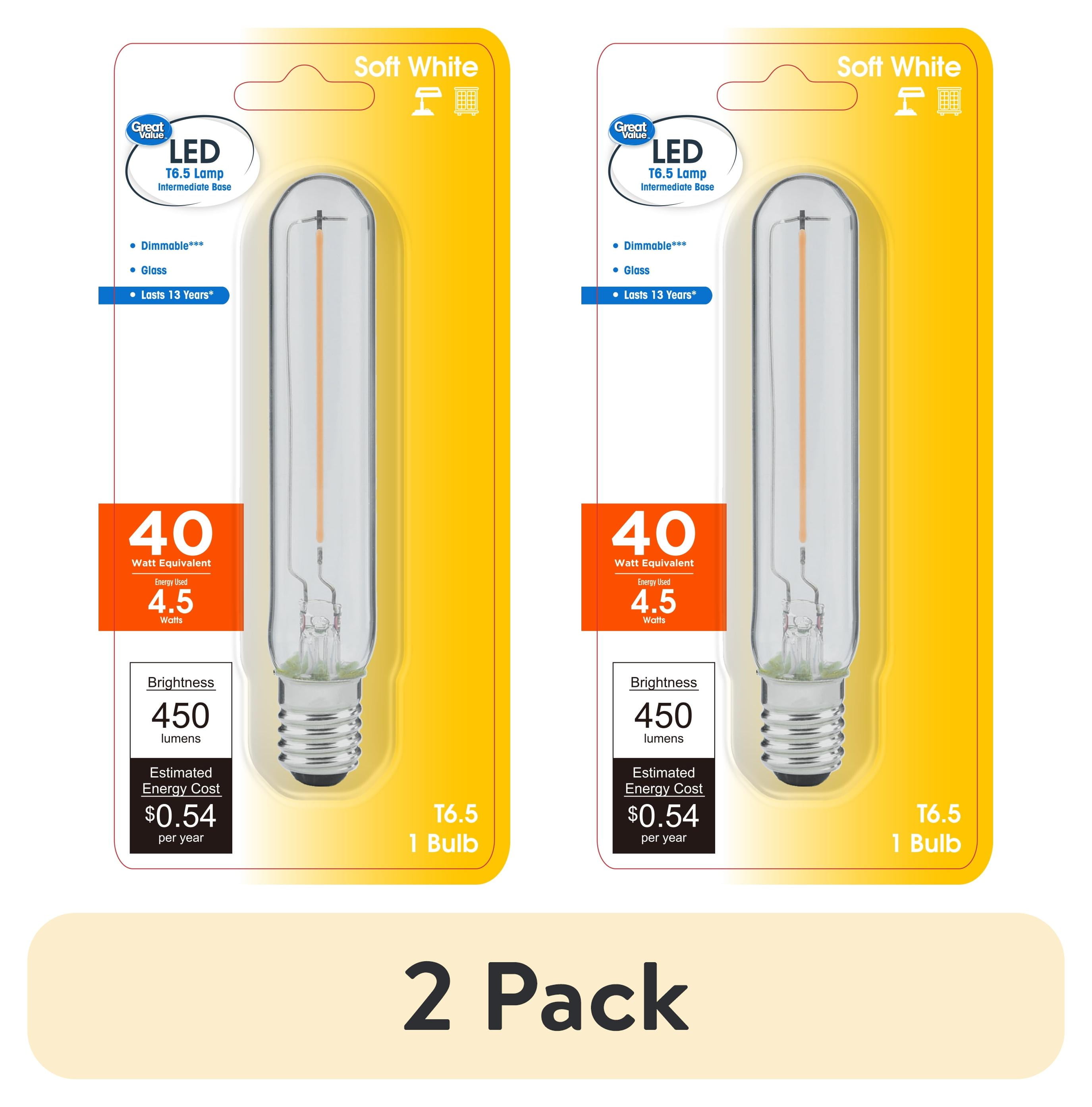 (2 pack) Great Value LED T6.5 Tubular Bulb, 4.5-Watt (40W Equivalent) E17 Base Dimmable Soft White (1 Pack)