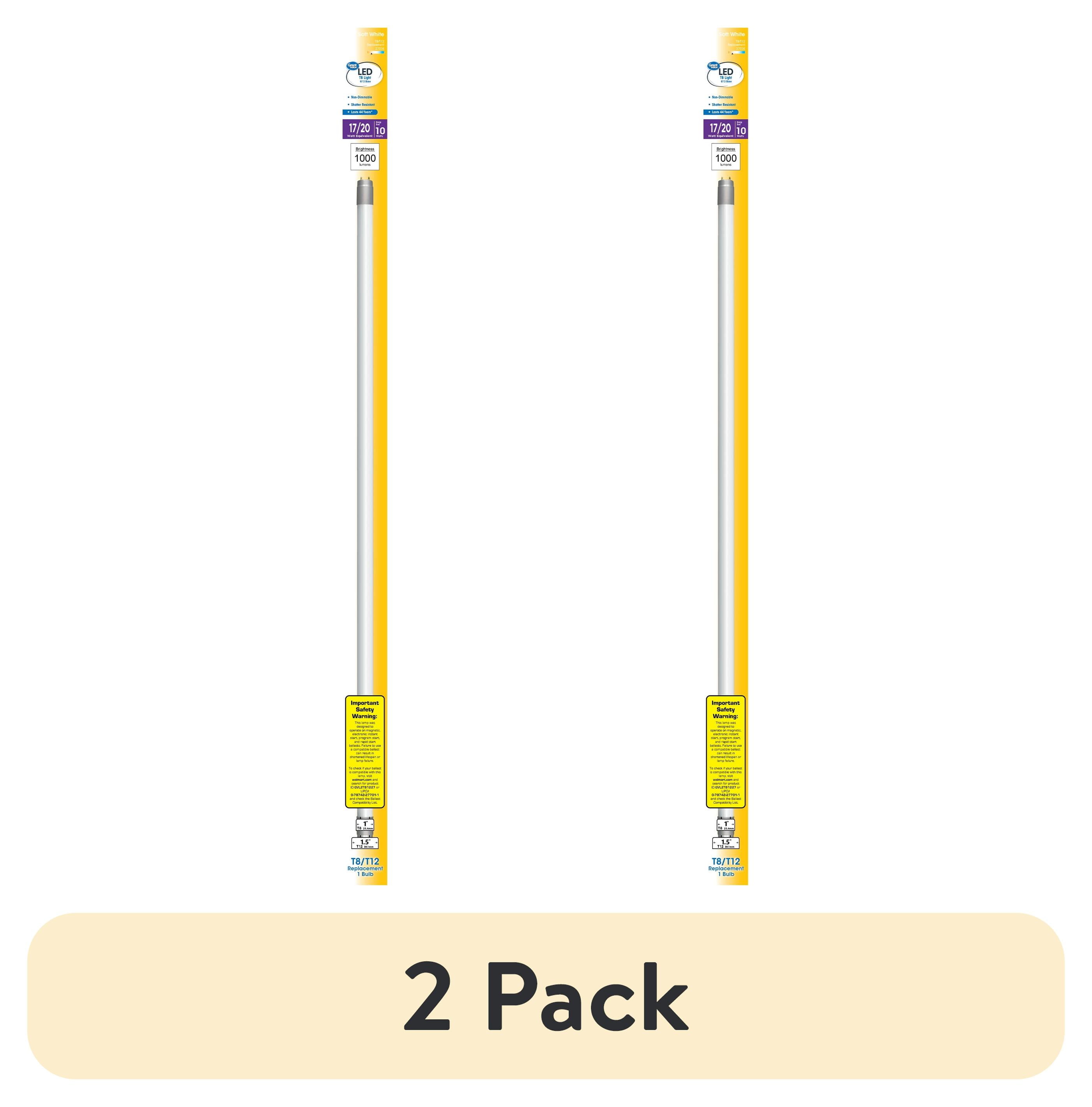 (2 pack) Great Value T8/T12 LED 10W (17/20W Equivalent) Soft White Replacement G13 Light Bulbs, 2 Pack