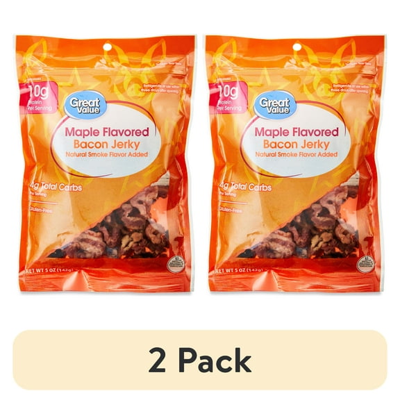 (2 pack) Great Value Maple-Flavored Bacon Jerky, 5 oz
