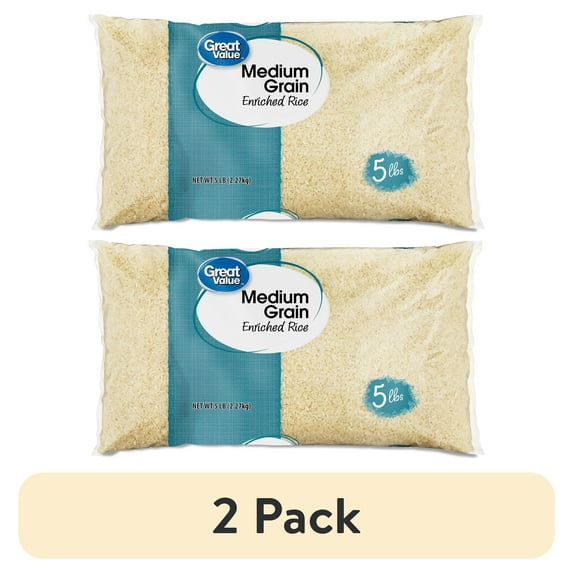 (2 pack) Great Value Medium Grain Enriched Rice, 5 lb