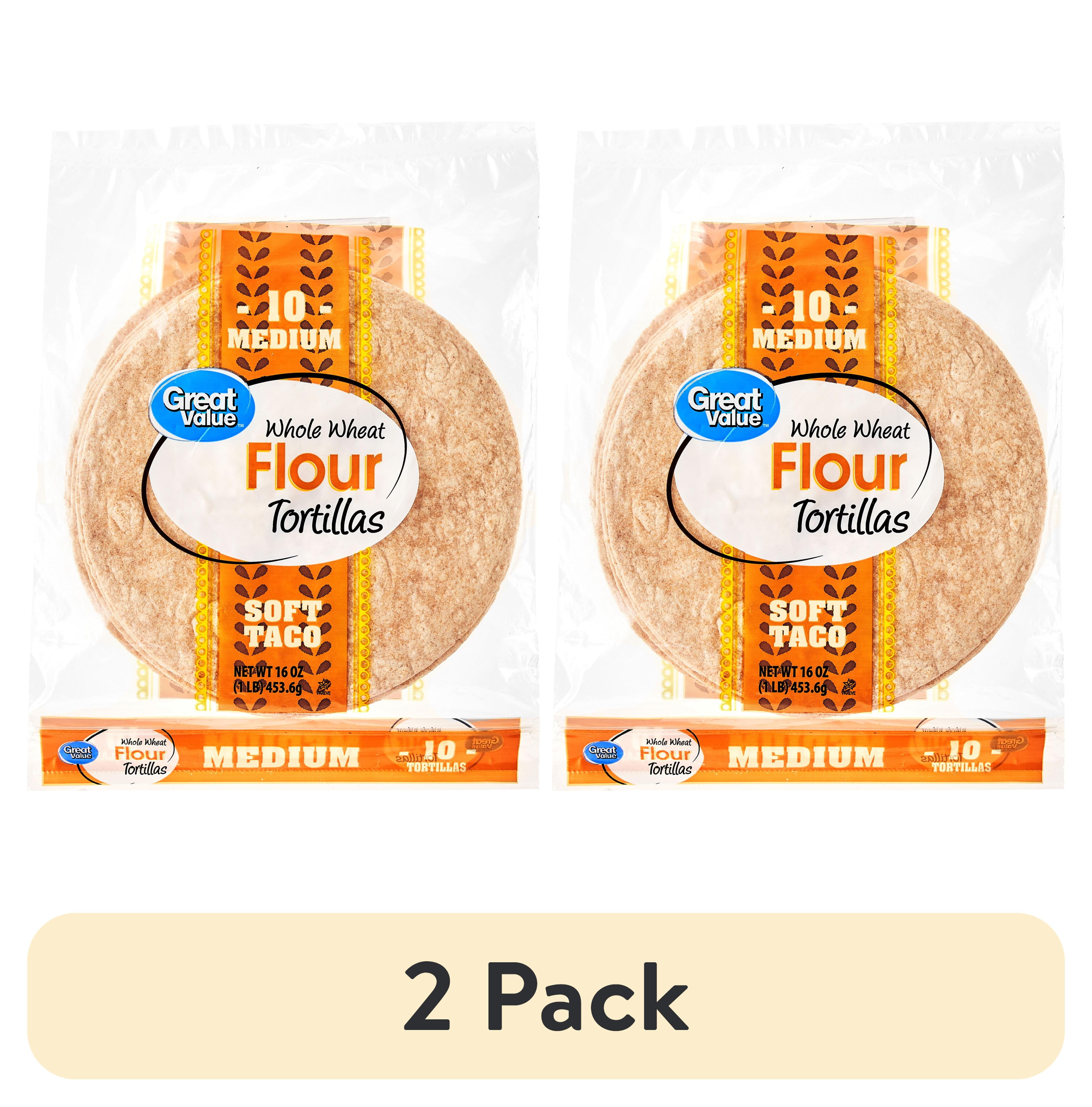 (2 pack) Great Value Medium Whole Wheat Flour Tortillas, 16 oz, 10 Count