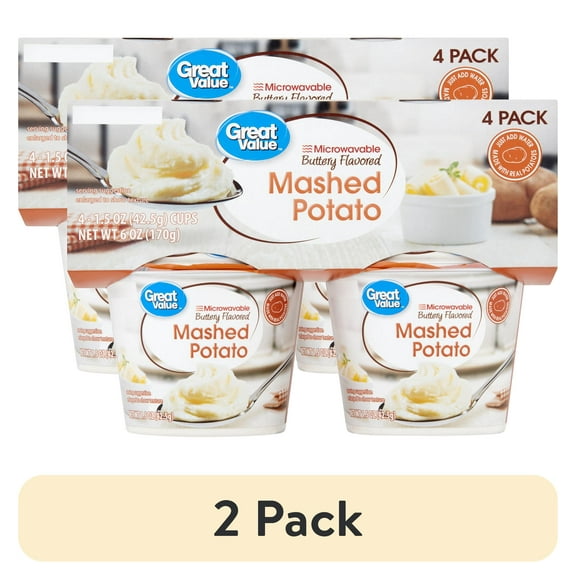(2 pack) Great Value Microwavable Buttery Flavored Mashed Potato, 1.5 oz Cup, 4 Count