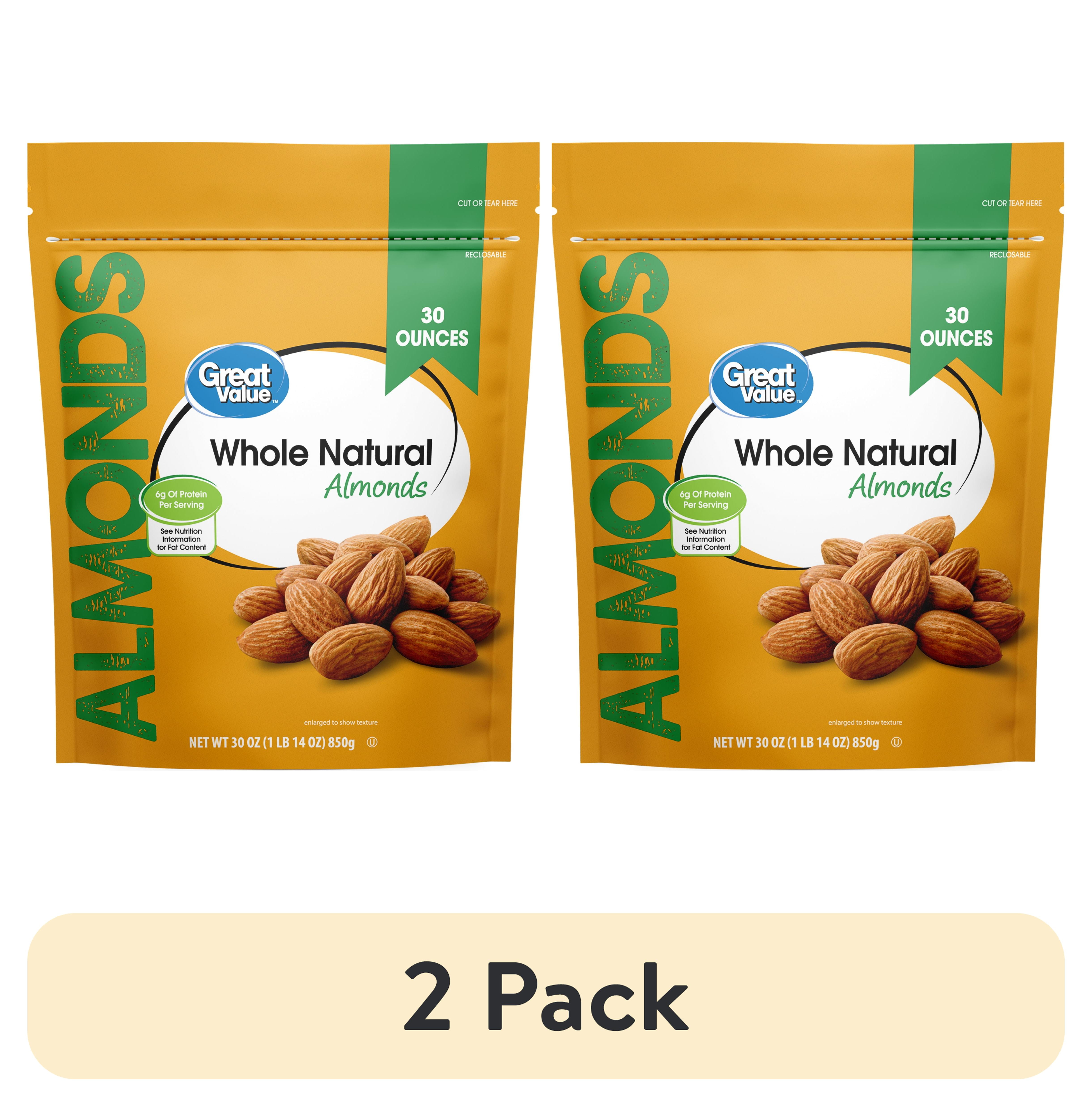 (2 pack) Great Value Natural Whole Almonds, 30 oz