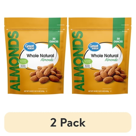 (2 pack) Great Value Natural Whole Almonds, 30 oz