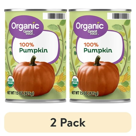 (2 pack) Great Value Organic 100% Pure Pumpkin, 15 oz