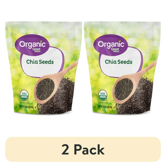 (2 pack) Great Value Organic Chia Seeds, 32 oz (907g) – USDA Organic, Gluten-Free, No Nuts/Soy/Dairy