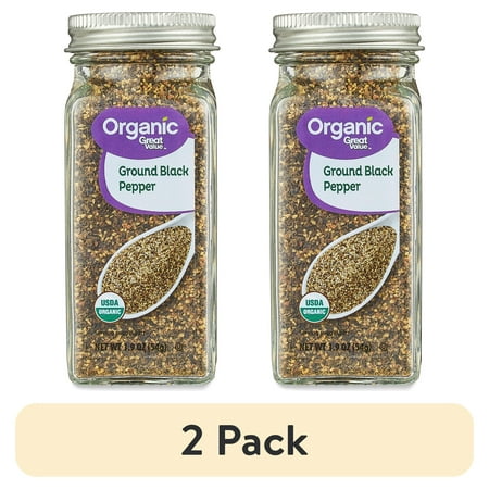 (2 pack) Great Value Organic Ground Black Pepper, 1.9 oz