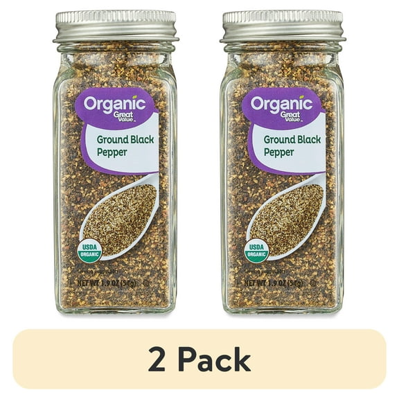 (2 pack) Great Value Organic Ground Black Pepper, 1.9 oz