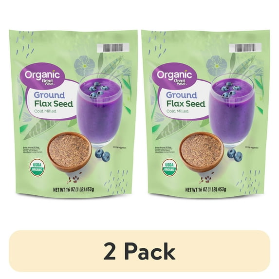 (2 pack) Great Value Organic Ground Cold Milled Flax Seed, 16 oz (453g) – USDA Certified, Allergen-Free