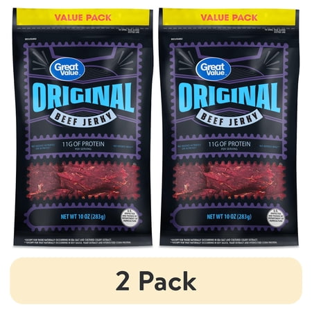 (2 pack) Great Value Original Beef Jerky, Value Pack, 10 oz