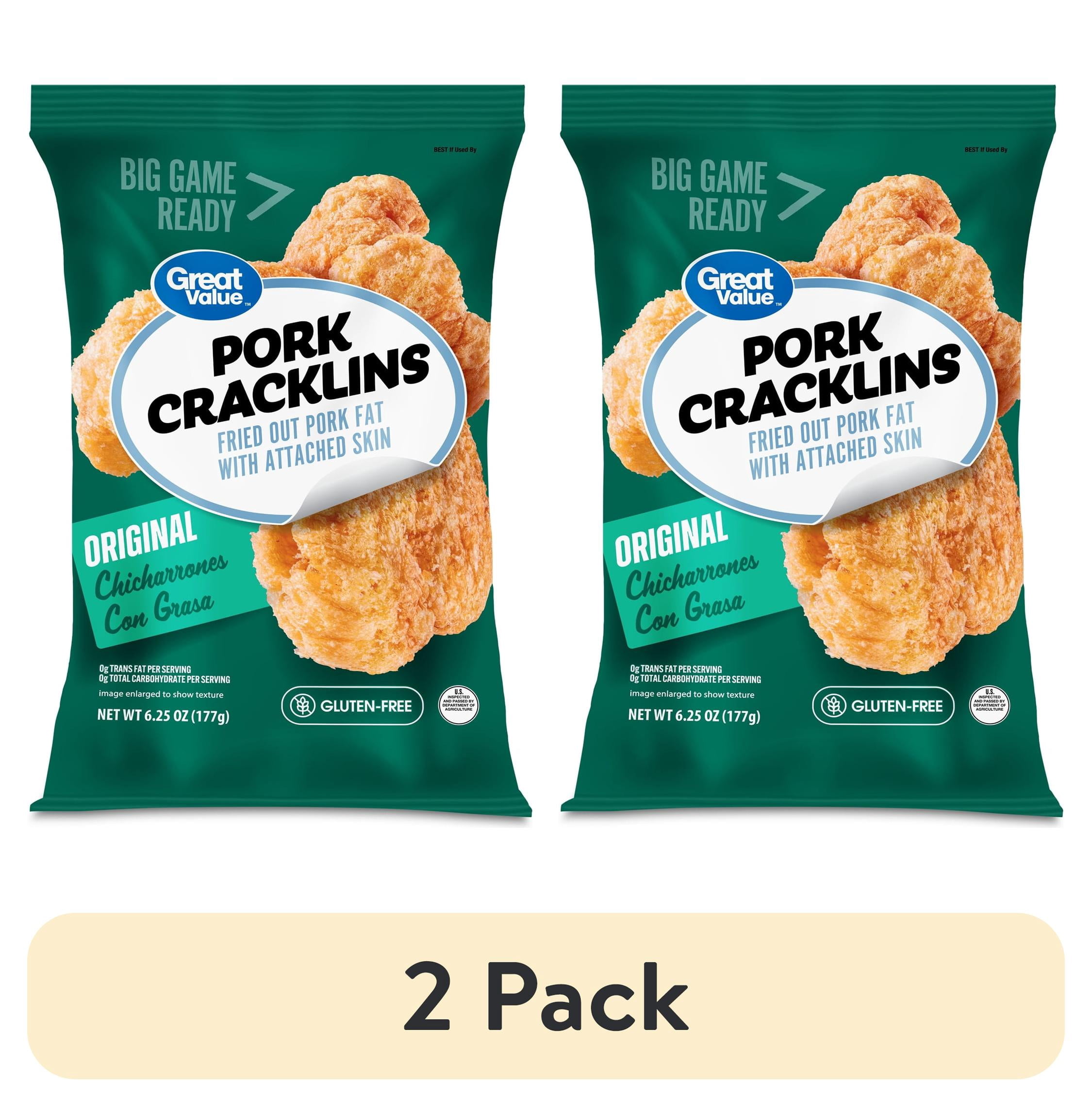 (2 pack) Great Value Original Chicharrones Con Grasa Fried Pork Cracklins, 6.25 oz