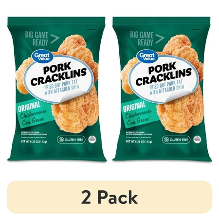 (2 pack) Great Value Original Chicharrones Con Grasa Fried Pork Cracklins, 6.25 oz