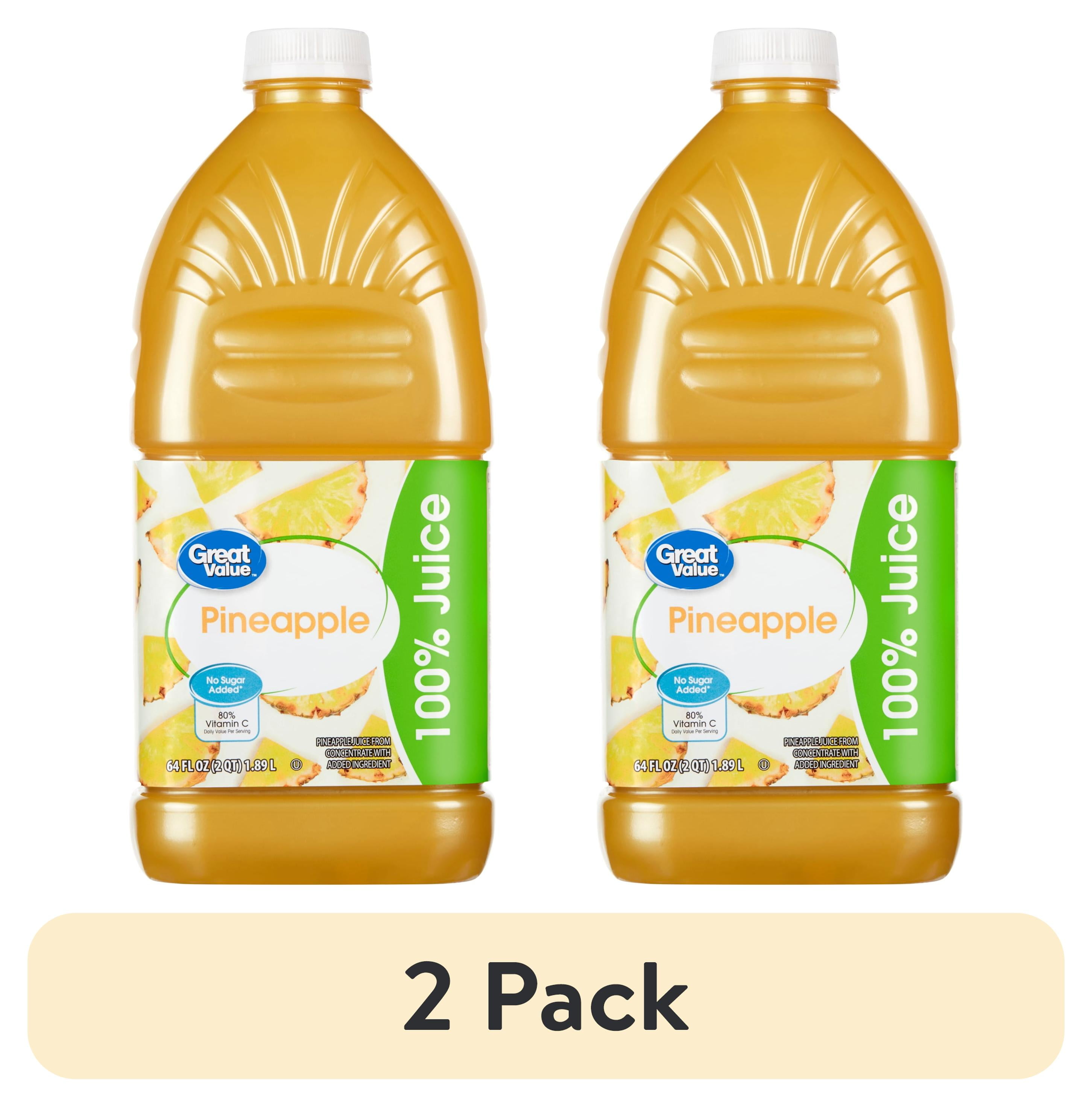 (2 pack) Great Value Pineapple 100% Juice, 64 fl oz