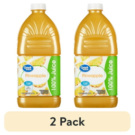 (2 pack) Great Value Pineapple 100% Juice, 64 fl oz