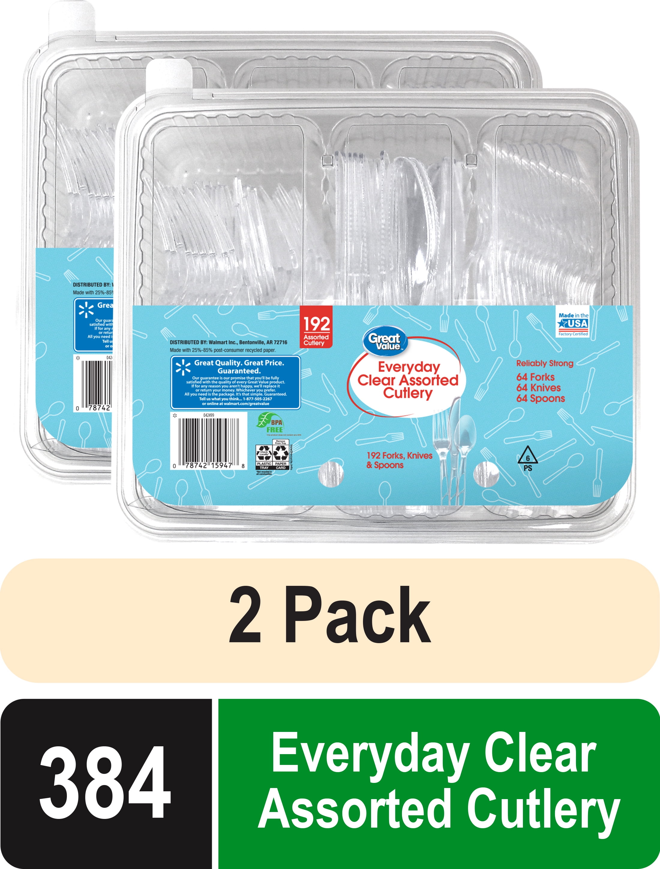 (2 pack) Great Value Plastic Everyday Clear Assorted Cutlery, 192 Count ...