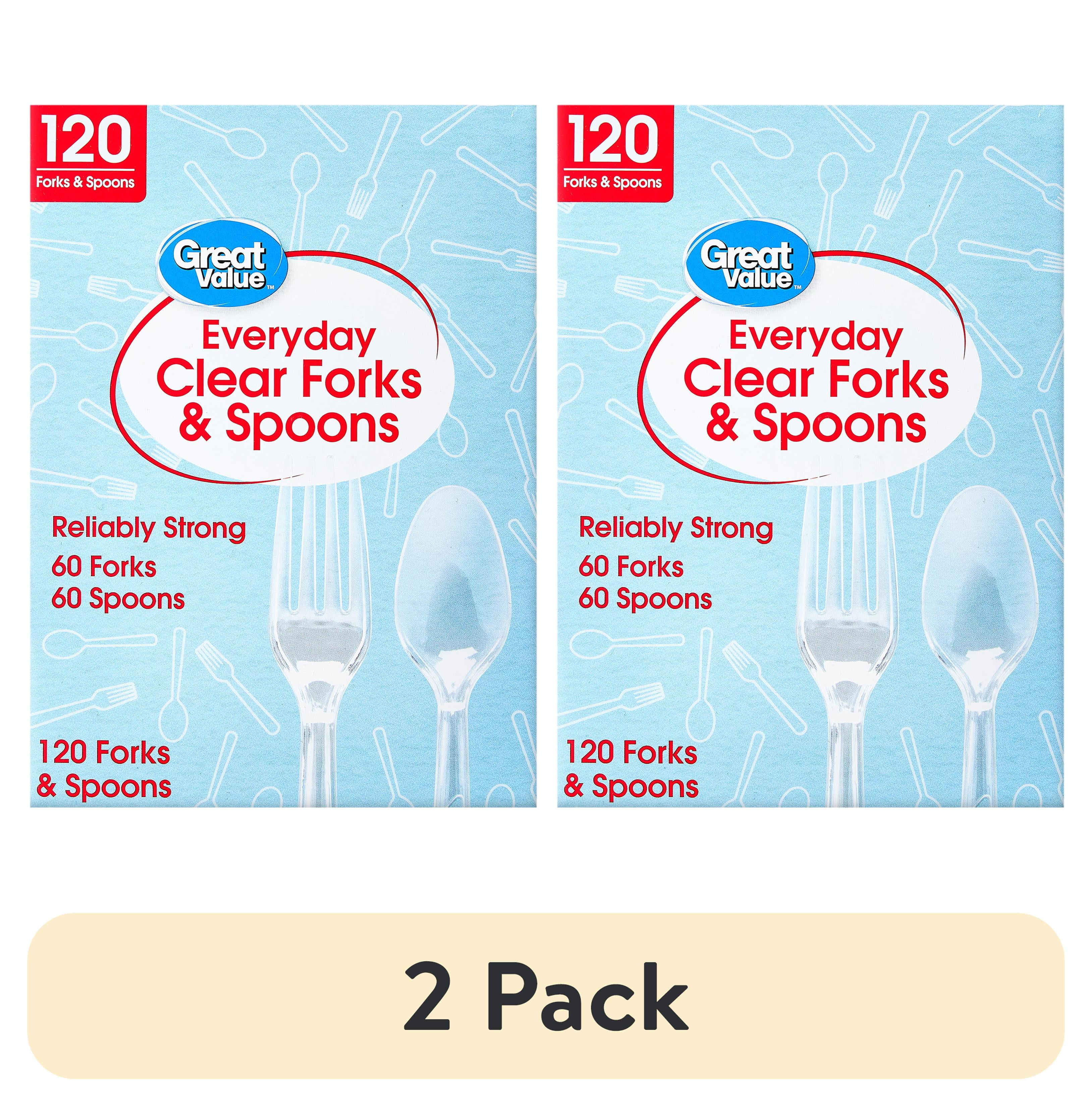 (2 pack) Great Value Clear Plastic Fork and Spoon Combo, 120 Count