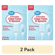 (2 pack) Great Value Plastic Everyday Clear Fork and Spoon Combo, 120 Count