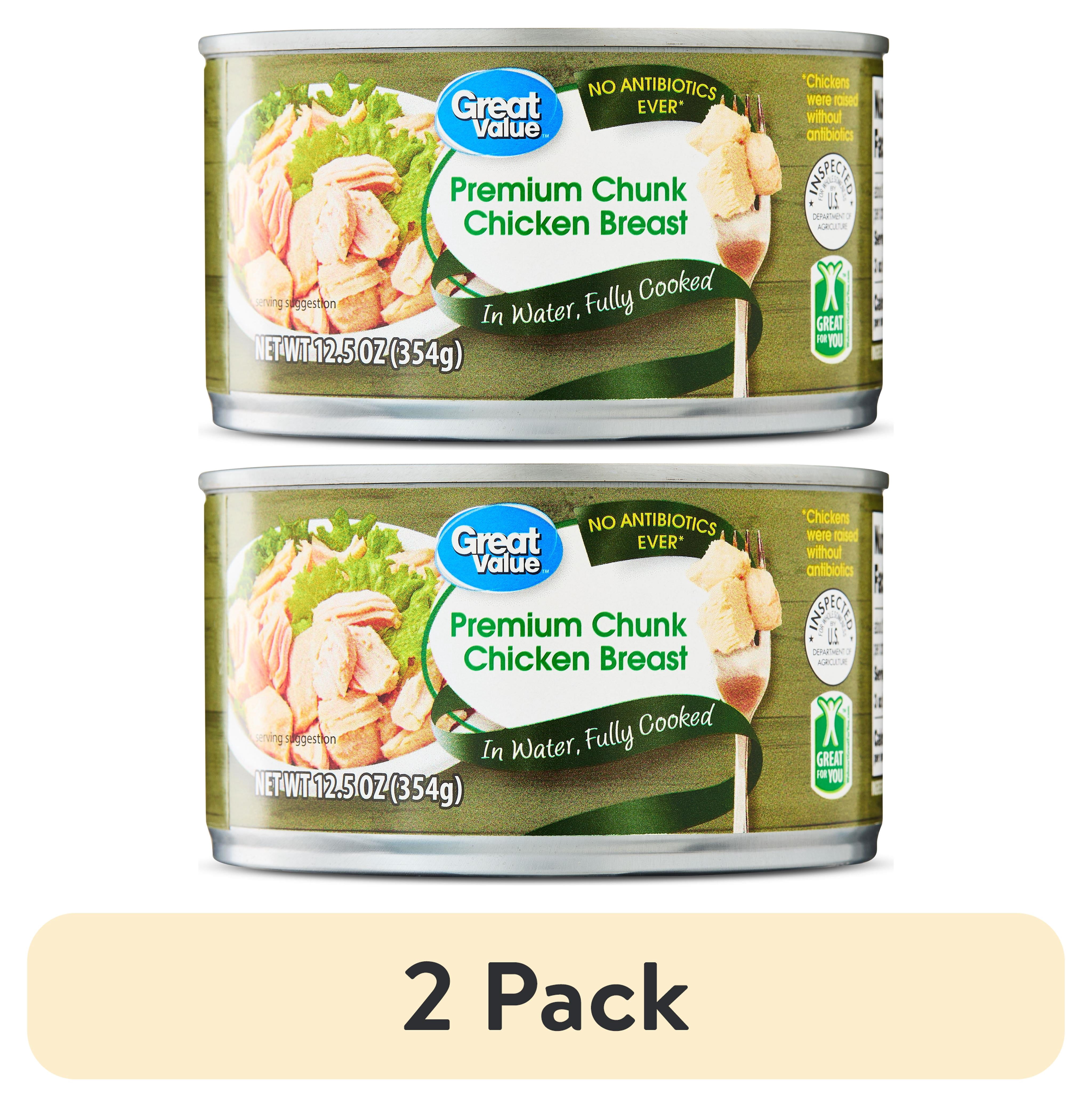 (2 pack) Great Value Premium Chunk Chicken Breast, No Antibiotics Ever, 12.5 Ounce Can