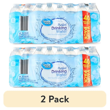 (2 pack) Great Value Purified Drinking Water, 16.9 fl oz Bottles, 40 Count Pack