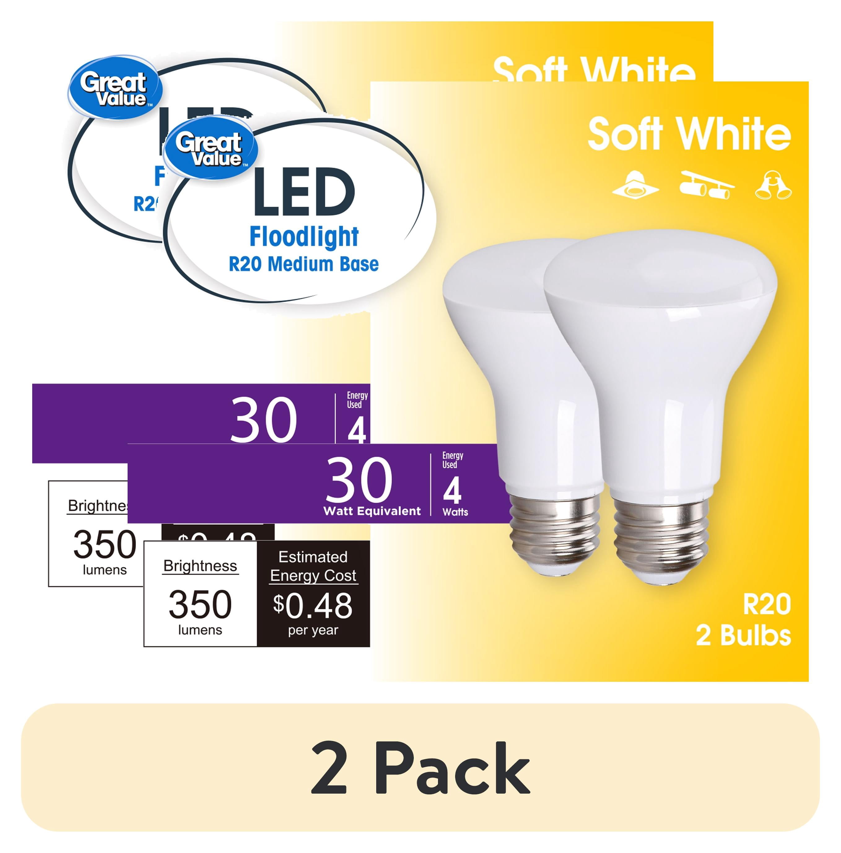 R20 Led (2 pack) Great Value R20 LED Indoor Floodlight Bulb, 4-Watt (30W Equiv ...