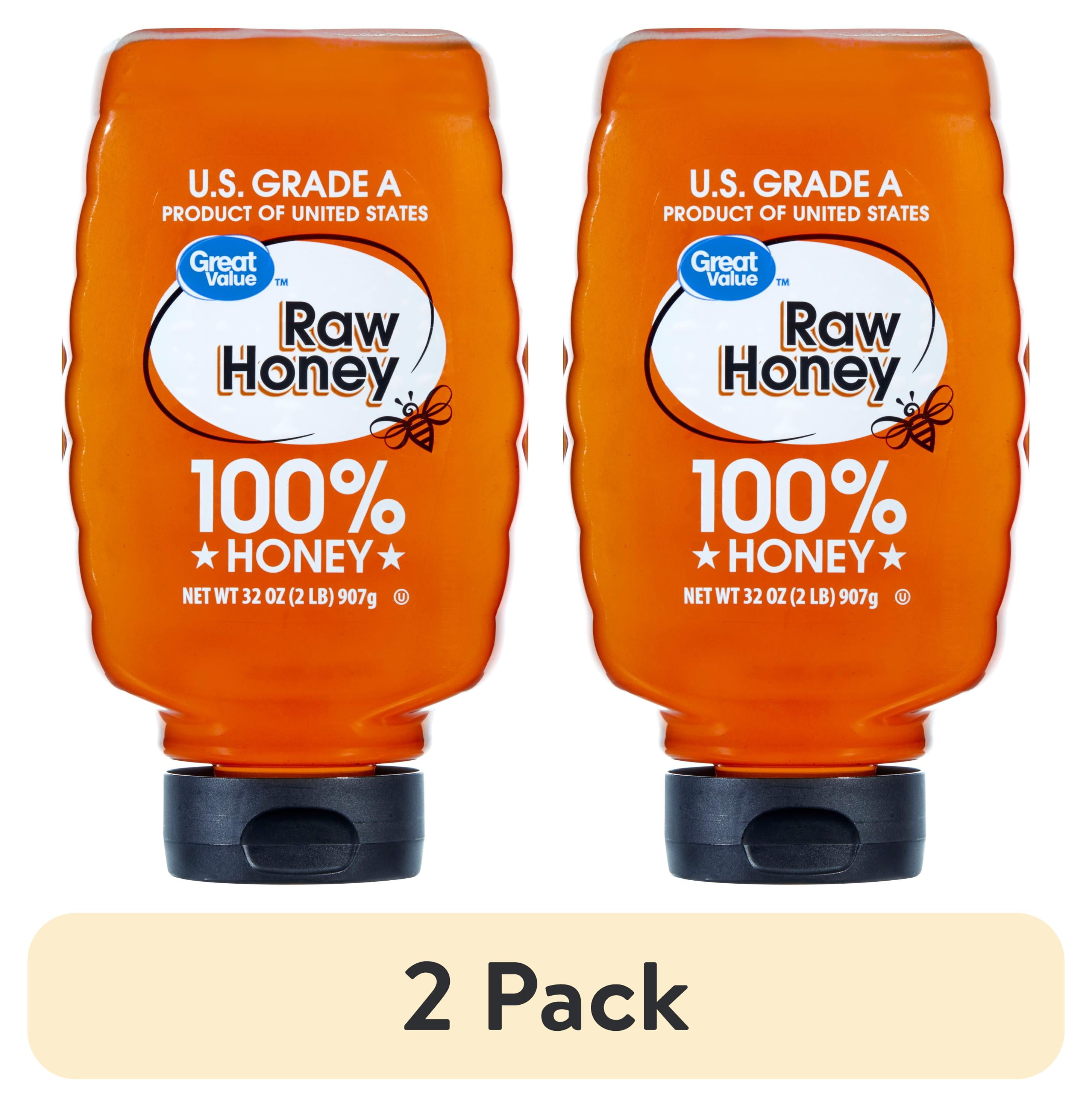 2 pack) Great Value, Raw Honey, 32 oz Plastic Inverted Bottle, No