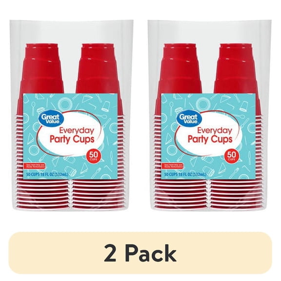 (2 pack) Great Value Red Disposable Plastic Party Cups, 18 oz, 50 Count