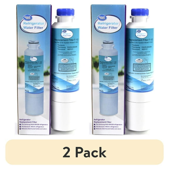 (2 pack) Great Value Samsung HAF-CIN Refrigerator Filter, White, 1-Pack, BPA-Free, F102, NSF42&53, 2x8.3x2 inches