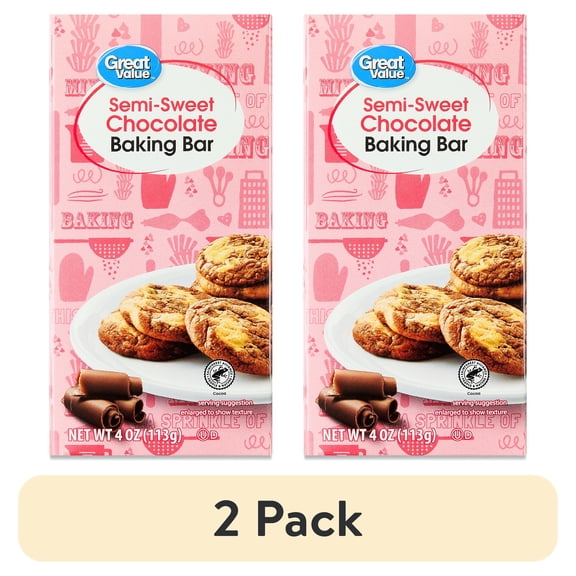 (2 pack) Great Value Semi-Sweet Chocolate Baking Bar, 4 oz Box