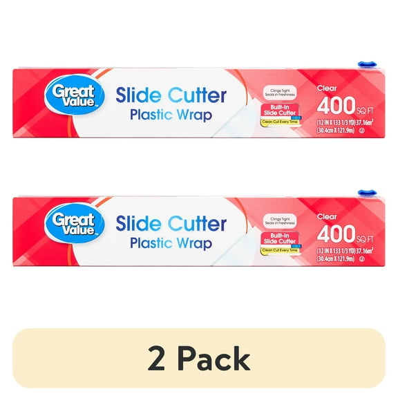 (2 pack) Great Value Slide Cutter Plastic Wrap, 400 sq ft