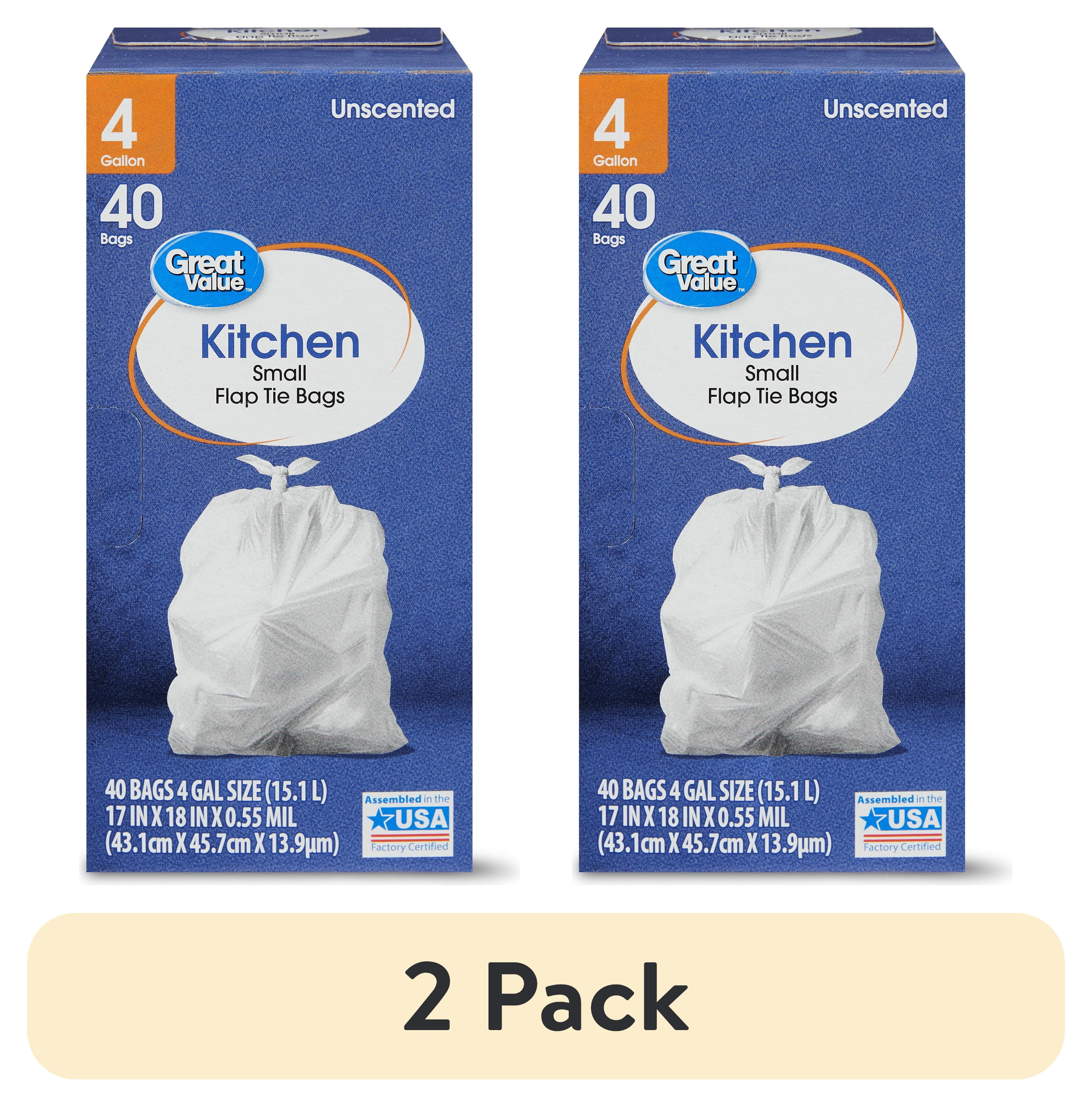(1 pack) Great Value Small Flap Tie Kitchen Bags, Unscented, 4 Gallon, 40 Count