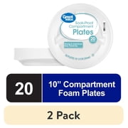 (2 pack) Great Value Soak-Proof Disposable Foam Compartment Plates, 10 in, 20 Count