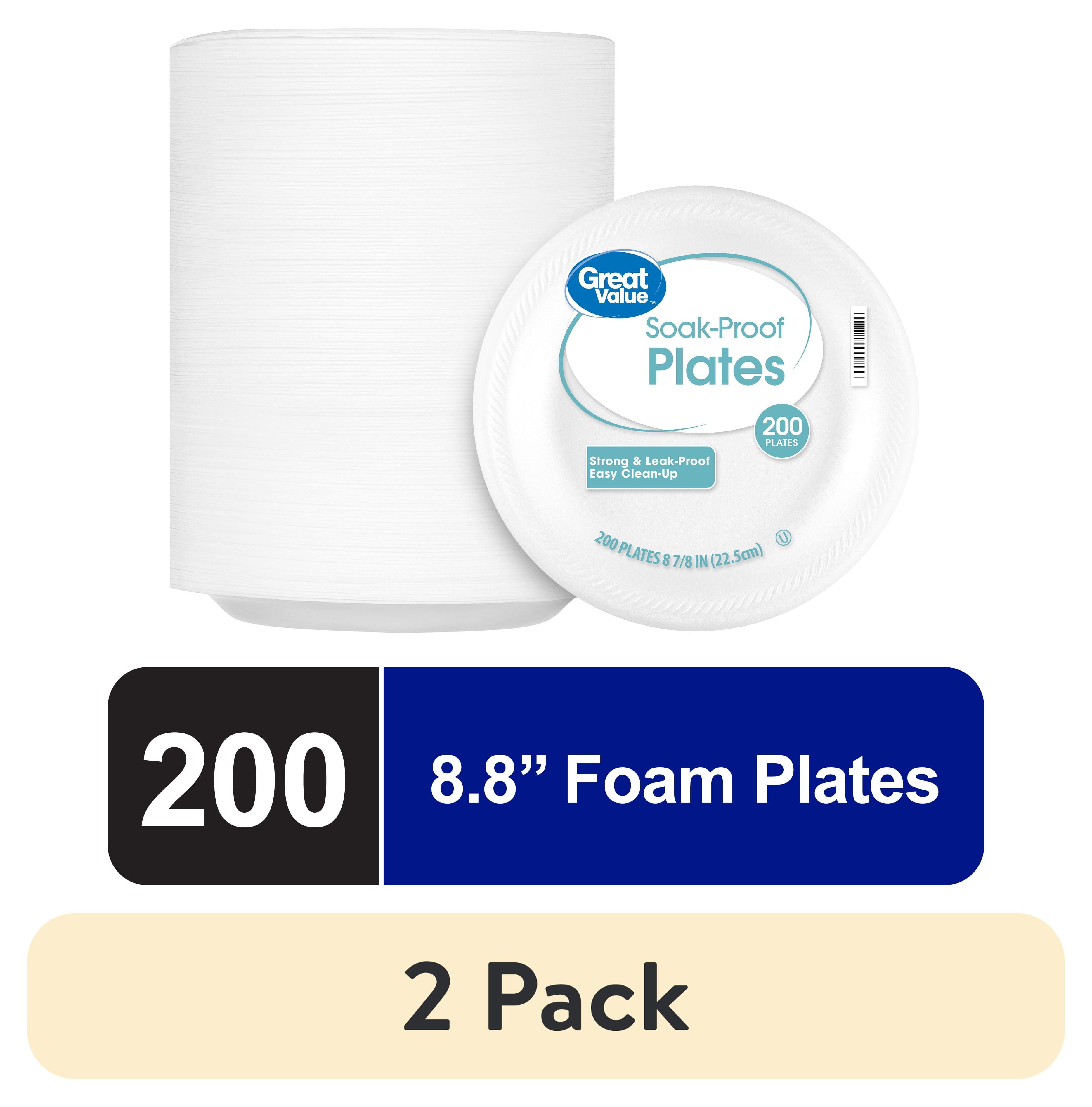 (2 pack) Great Value Soak-Proof Disposable Round Foam Plates, 8.8 in, 200 Count