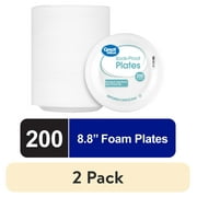 (2 pack) Great Value Soak-Proof Disposable Round Foam Plates, 8.8 in, 200 Count