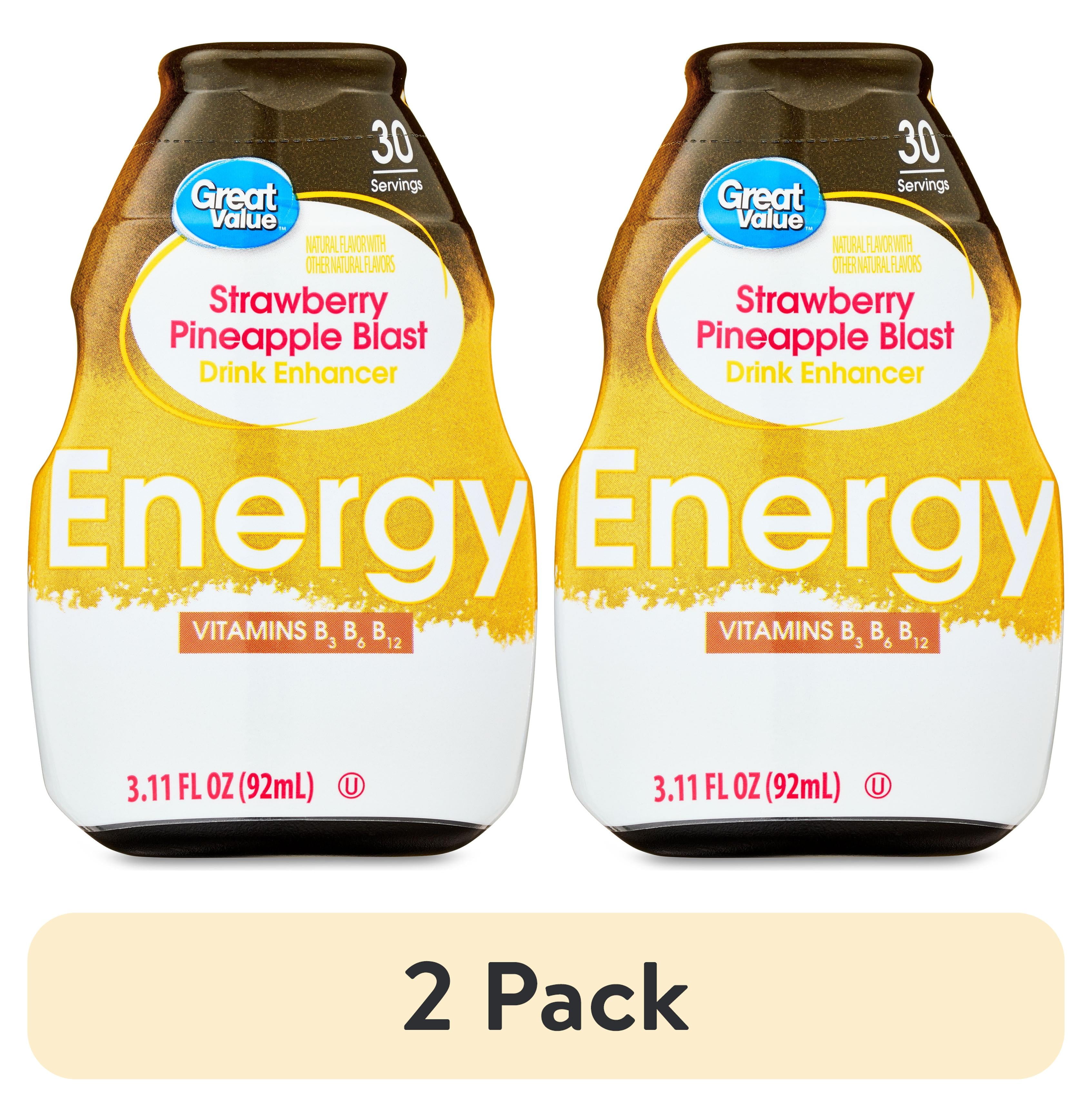 (2 pack) Great Value Strawberry Pineapple Energy Drink Enhancer, 3.11 fl oz Bottle
