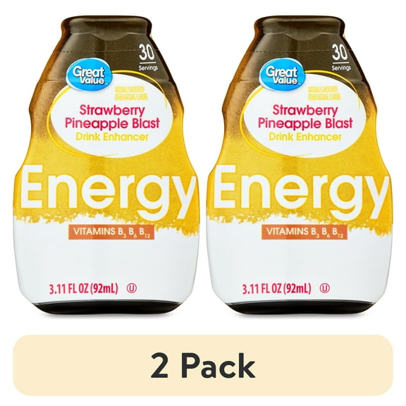 (2 pack) Great Value Strawberry Pineapple Energy Drink Enhancer, 3.11 fl oz Bottle