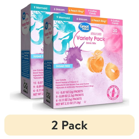 (2 pack) Great Value Sugar-Free WaterTok Variety Pack Drink Mix, 2.53 oz, 30 Count