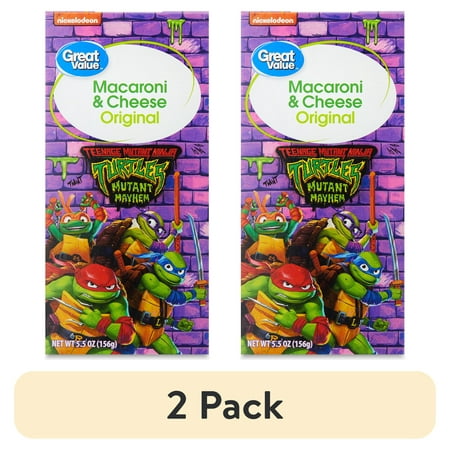 (2 pack) Great Value, Teenage Mutant Ninja Turtles Mac & Cheese, Original Flavor, 5.5oz Box, Shelf Stable