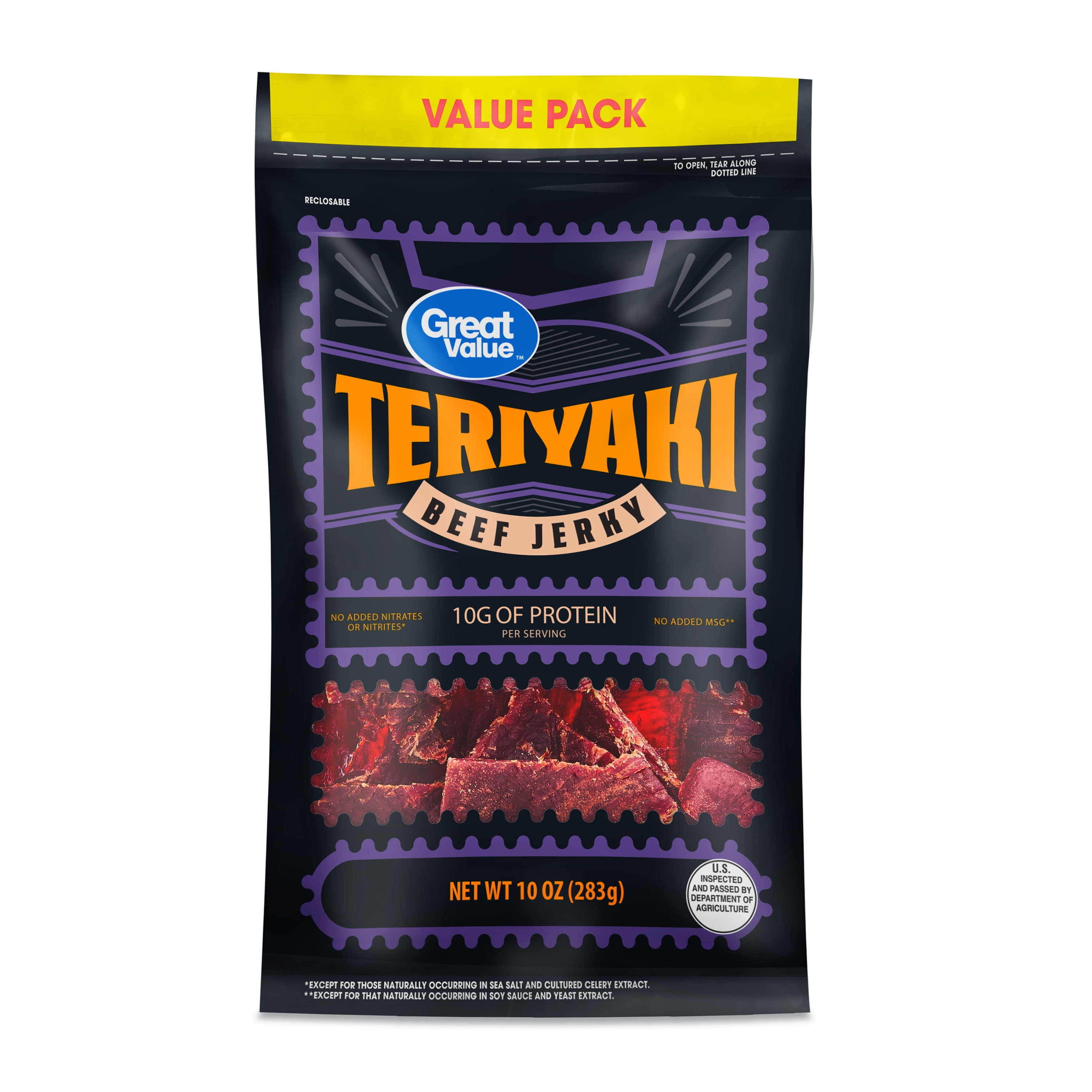 (2 pack) Great Value Teriyaki Beef Jerky Value Pack, 10 oz