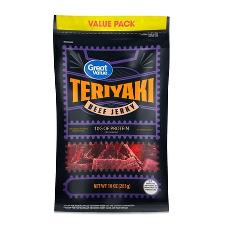 (2 pack) Great Value Teriyaki Beef Jerky Value Pack, 10 oz