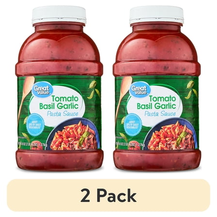 (2 pack) Great Value Tomato Basil Garlic Pasta Sauce, 45 oz Jar