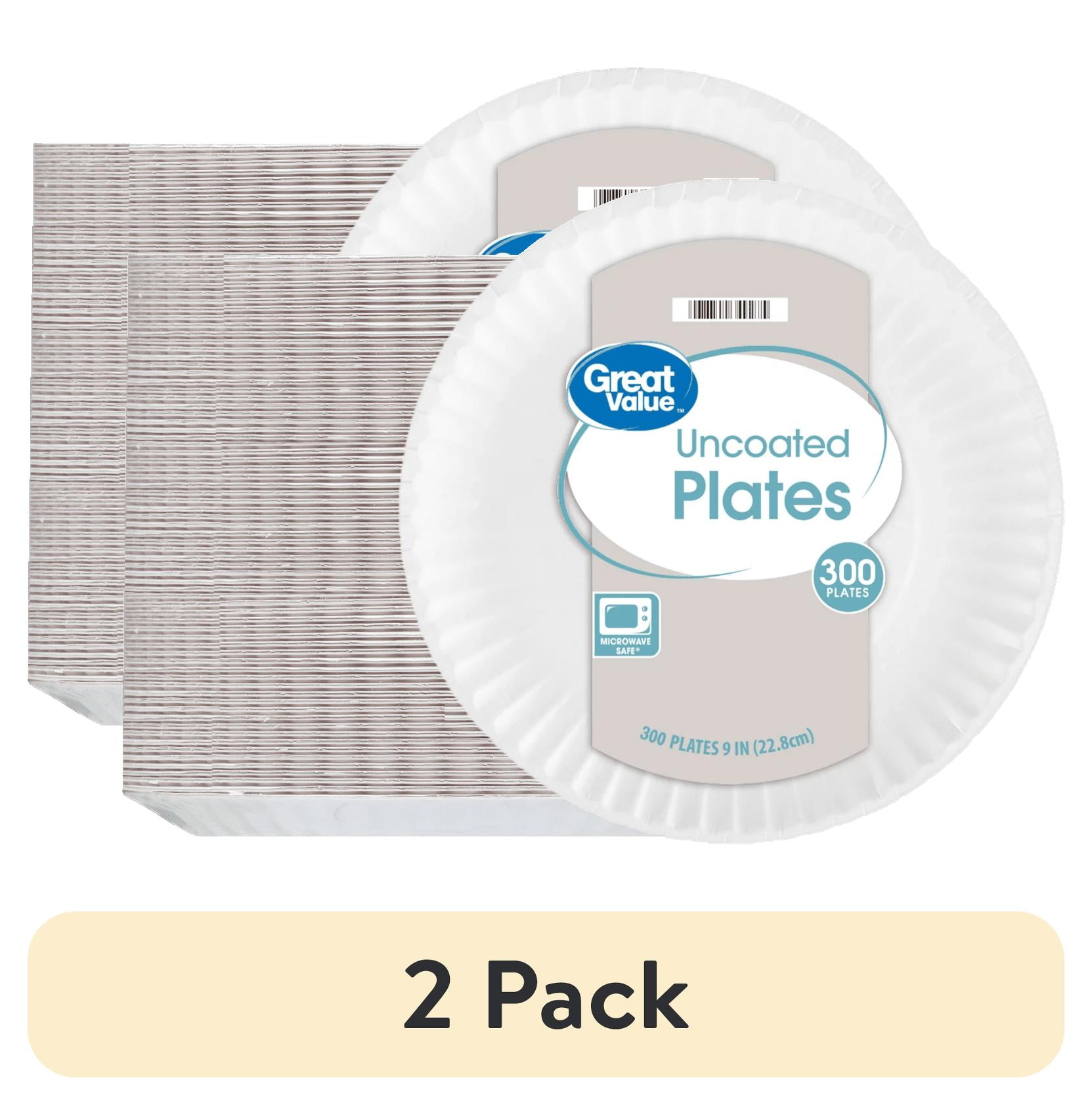 (2 pack) Great Value Uncoated Paper Plates, 9 Inch, White, 300 Count ...
