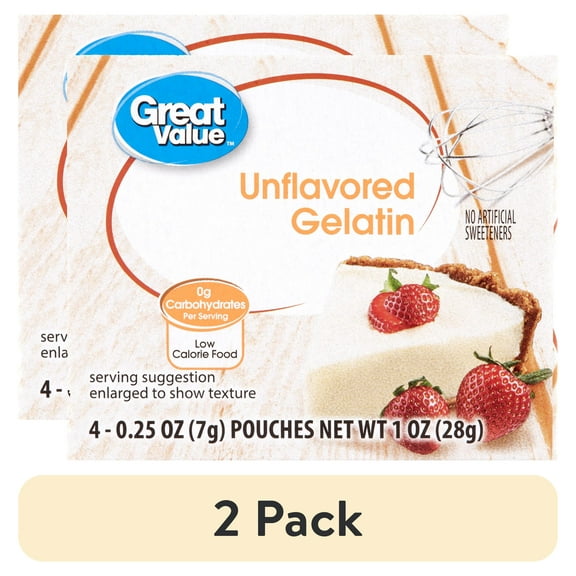 (2 pack) Great Value Unflavored Gelatin, 0.25 oz, 4 Count